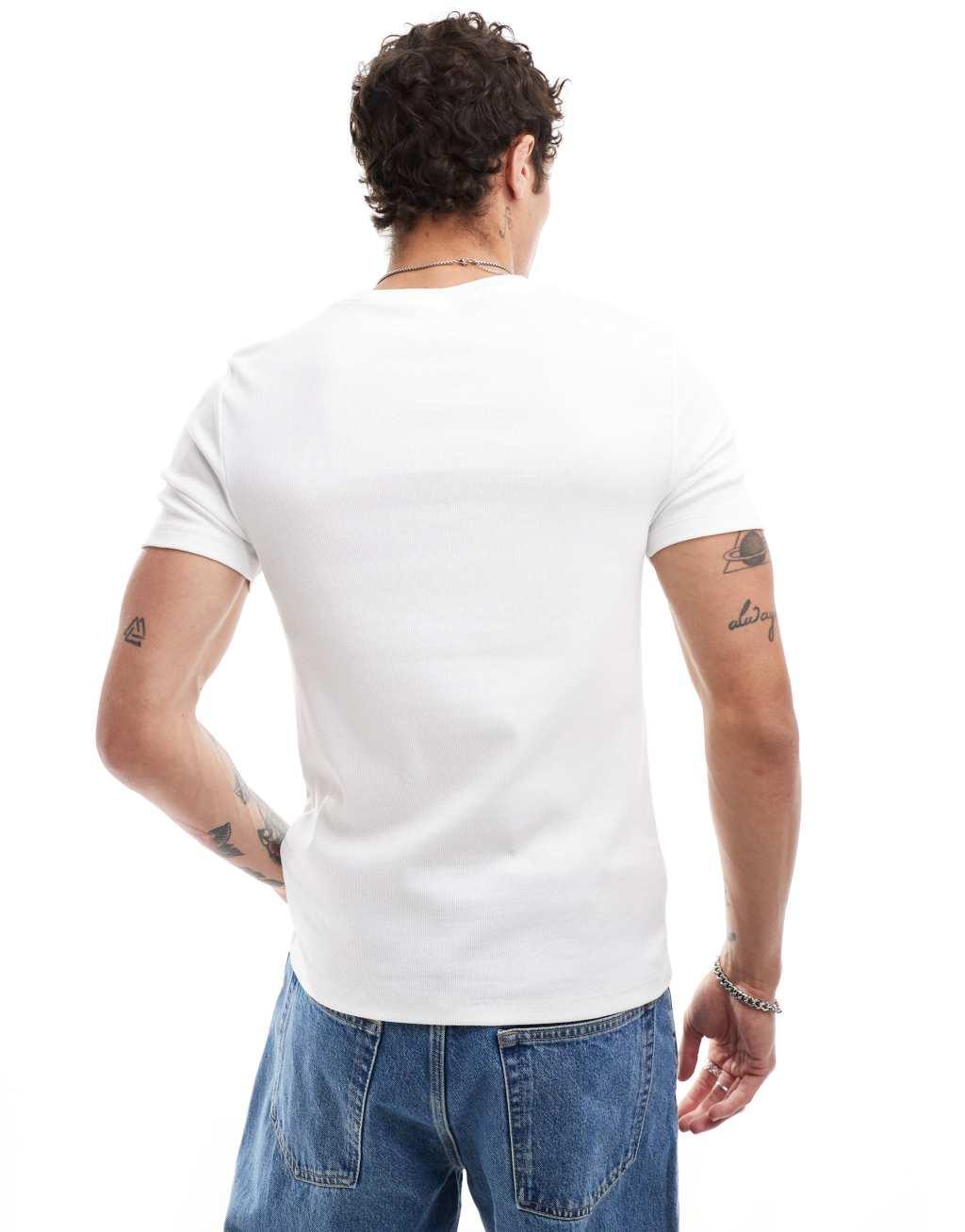 ASOS DESIGN essential muscle fit rib t-shirt in white Product Image