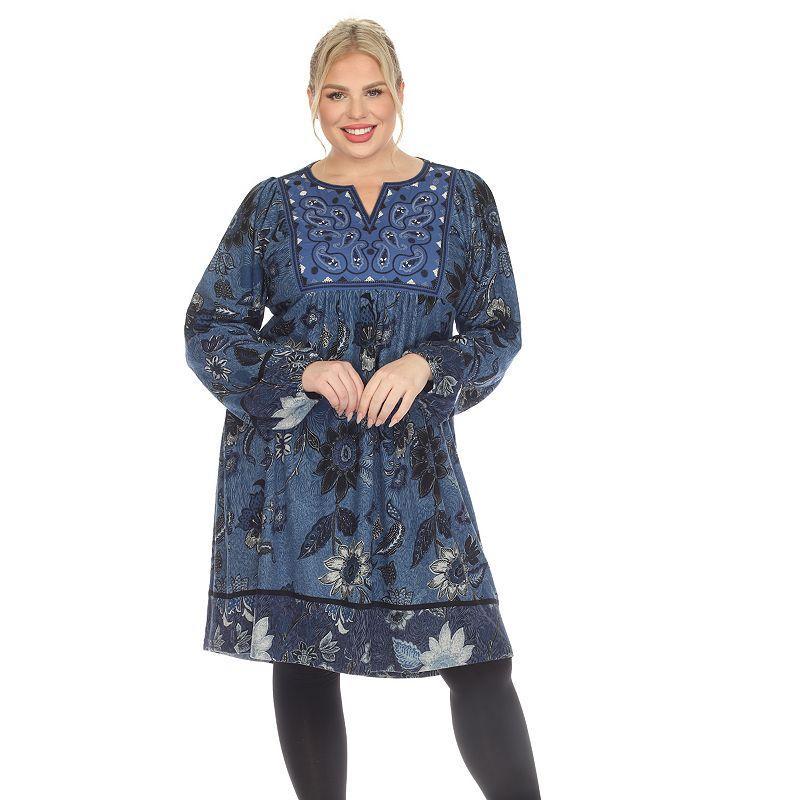 White Mark Plus Size Paisley Flower Embroidered Sweater Dress Product Image