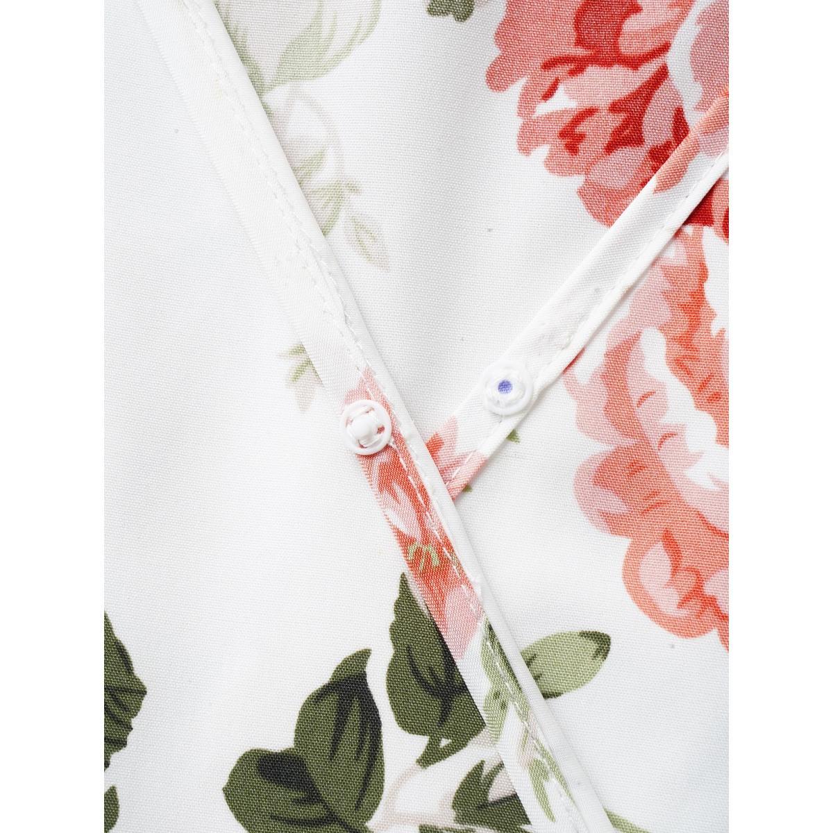 Plus Size Surplice Neck Floral Cap Sleeve Dress Ivory Women Elegant Texture V-neck Cap Sleeve Curvy BloomChic 14-16/1X Product Image