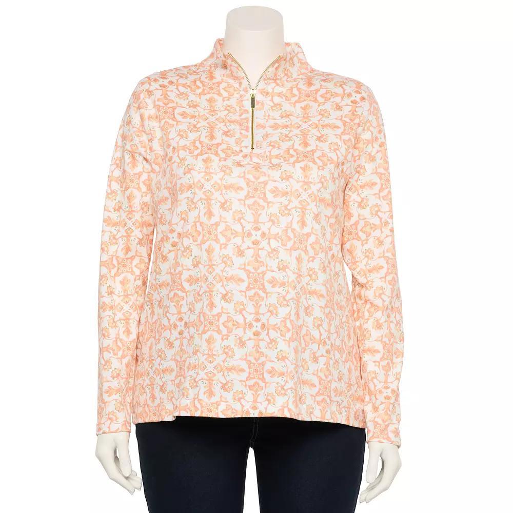 Plus Size Croft & Barrow® Quarter-Zip Stand Collar Pullover, Women's, Size: 4XL, Pink Mosaic Medallion Product Image