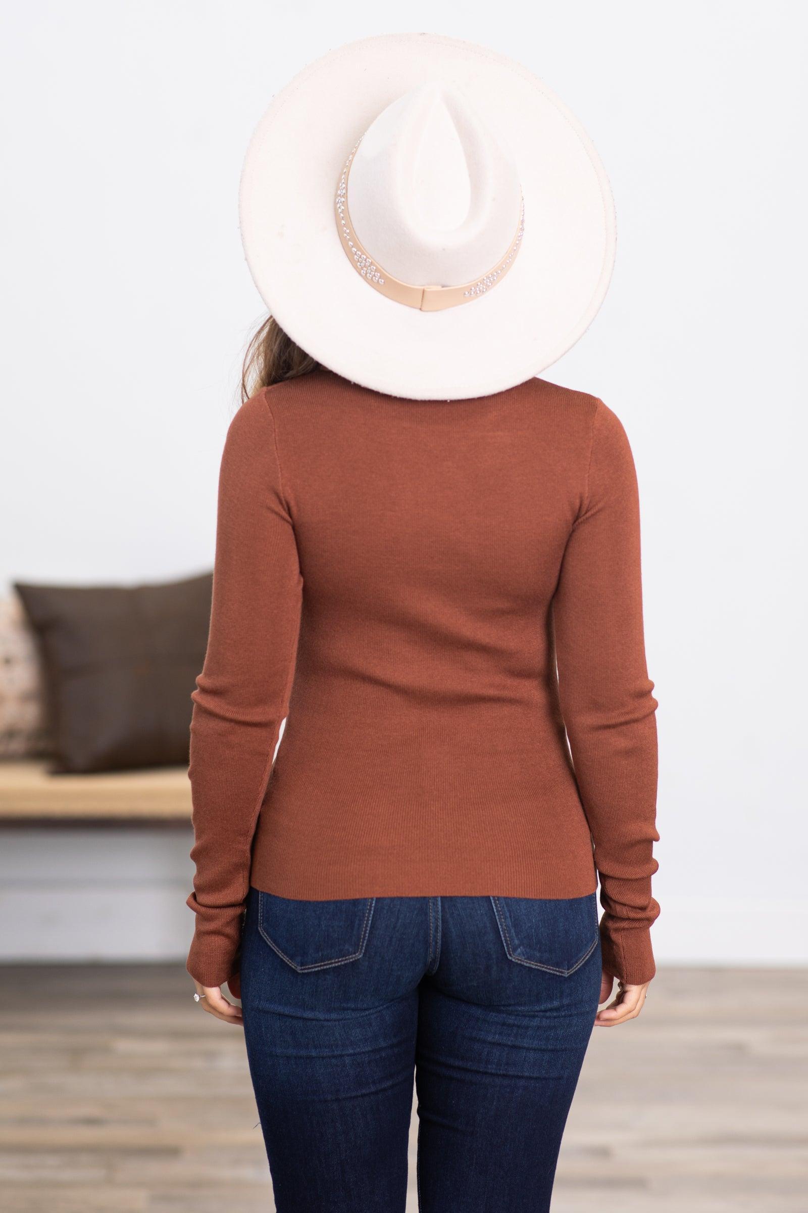 Chestnut Ribbed Mock Neck Sweater Product Image