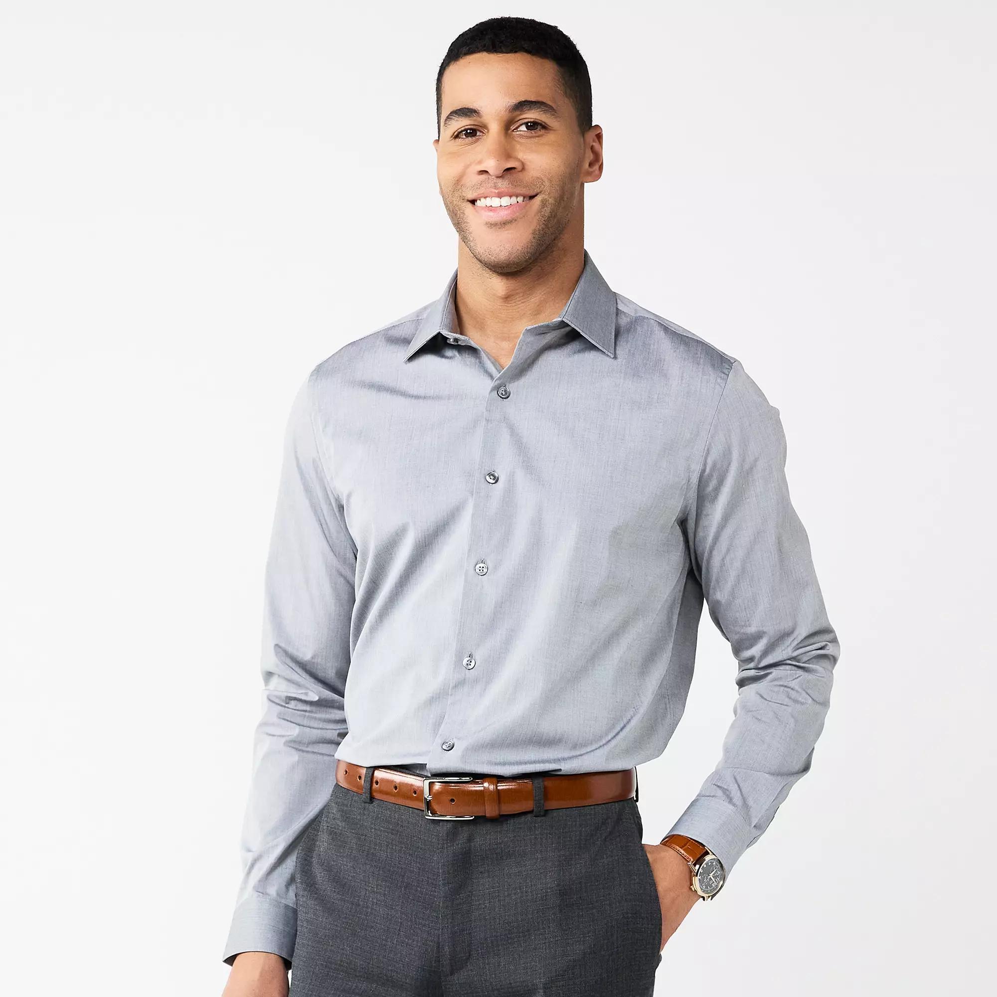 Men's Apt. 9® Premier Flex Solid Regular-Fit Wrinkle Resistant Dress Shirt, Size: Large-32/33, Silver Product Image