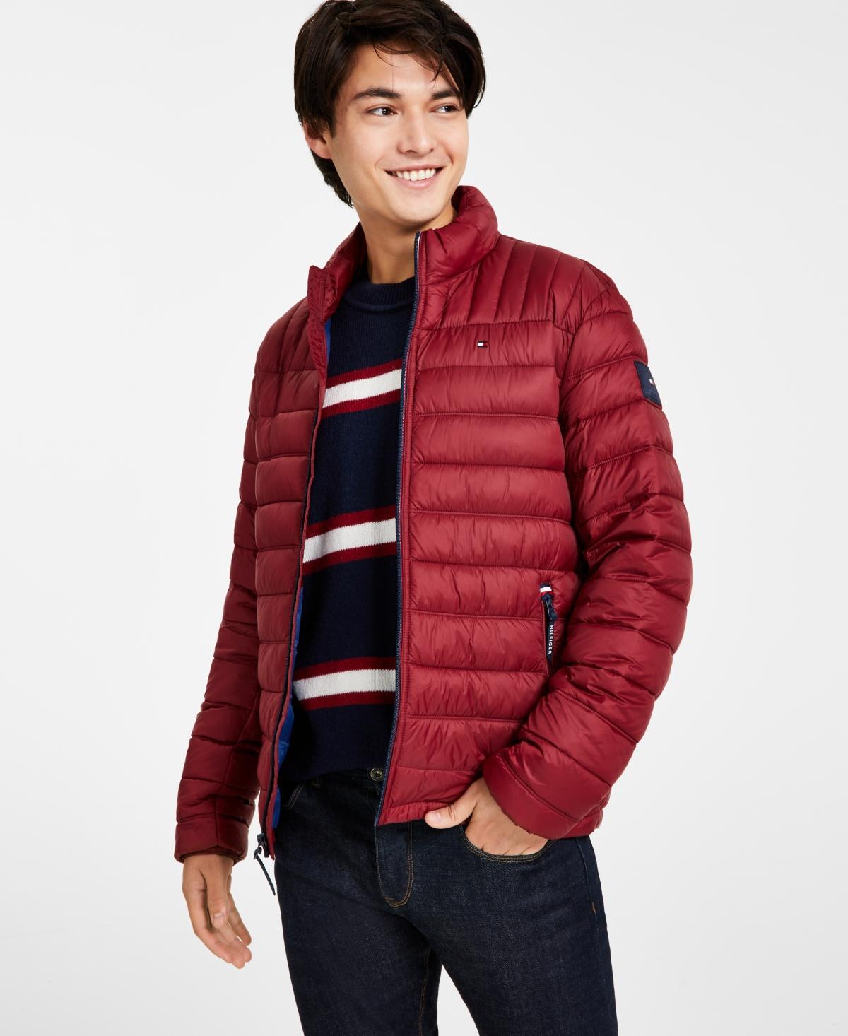 Big & Tall Tommy Hilfiger Stand Collar Packable Puffer Jacket, Mens Black Red Combo Product Image