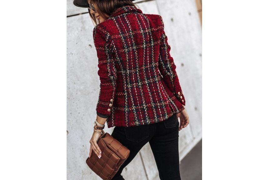 Lapel Collar Plaid Double Breasted Blazer Product Image