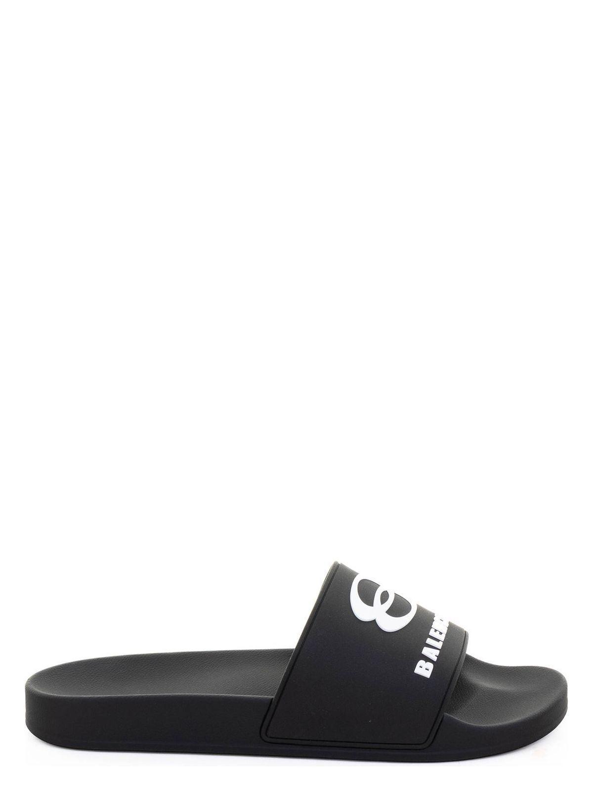 BALENCIAGA Rubber Slide Sandals For The Pool Men In Black White Product Image