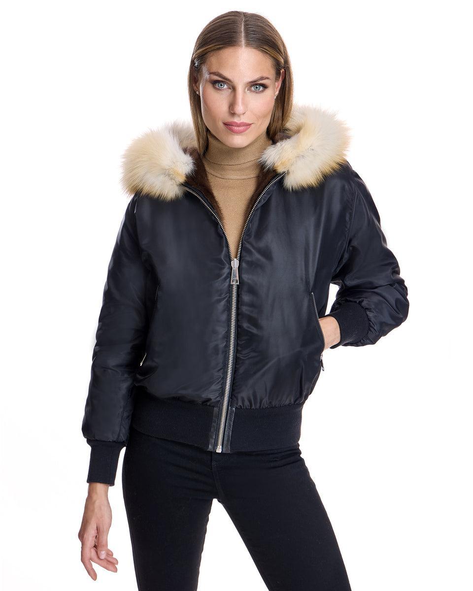 Reversible Mink Jacket with Fox Trimmed Hood Product Image