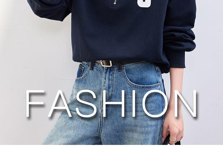 Stand Collar Lettering Half Zip Pullover Product Image