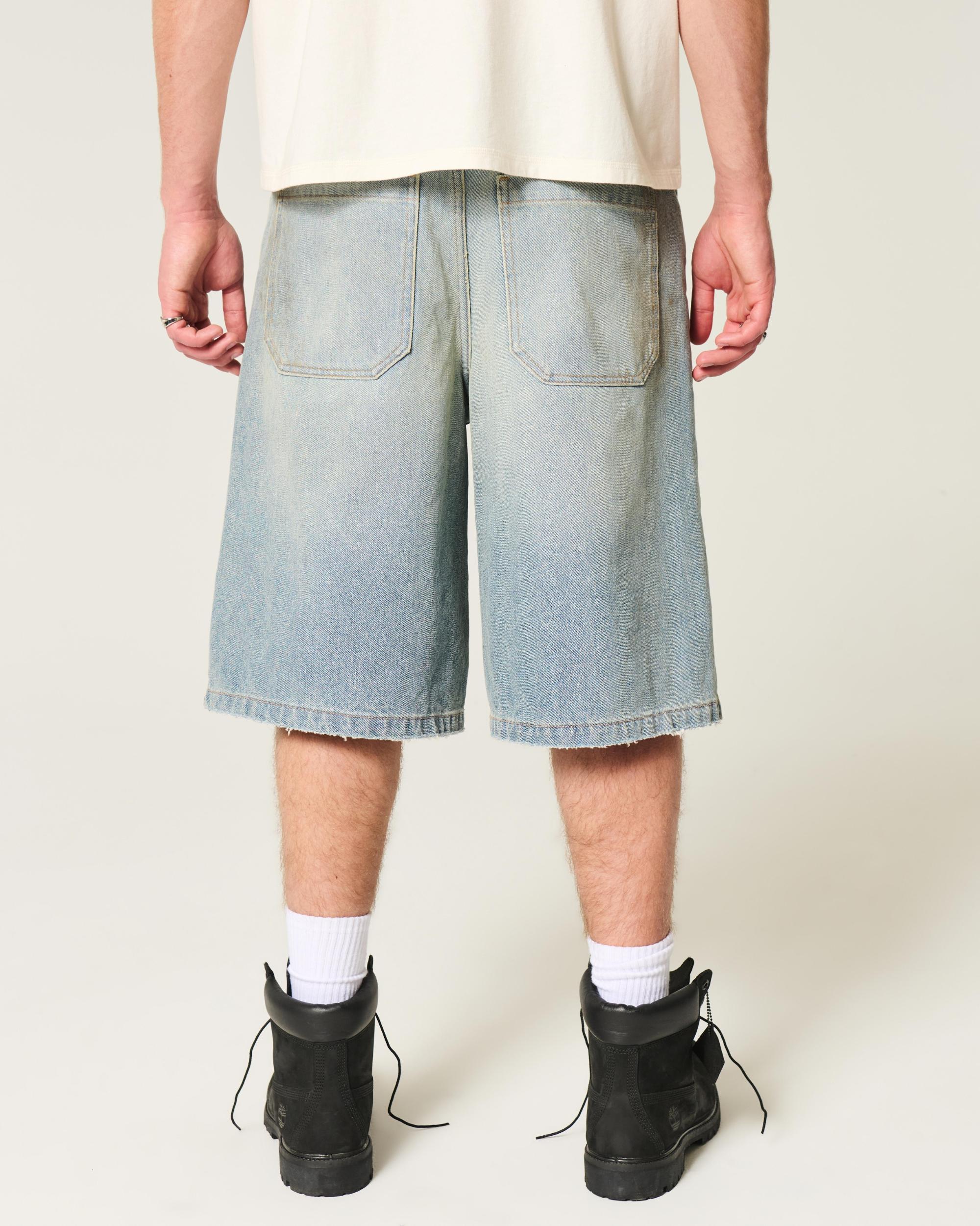 Below-the-Knee Washed Black Super Baggy Denim Shorts Product Image