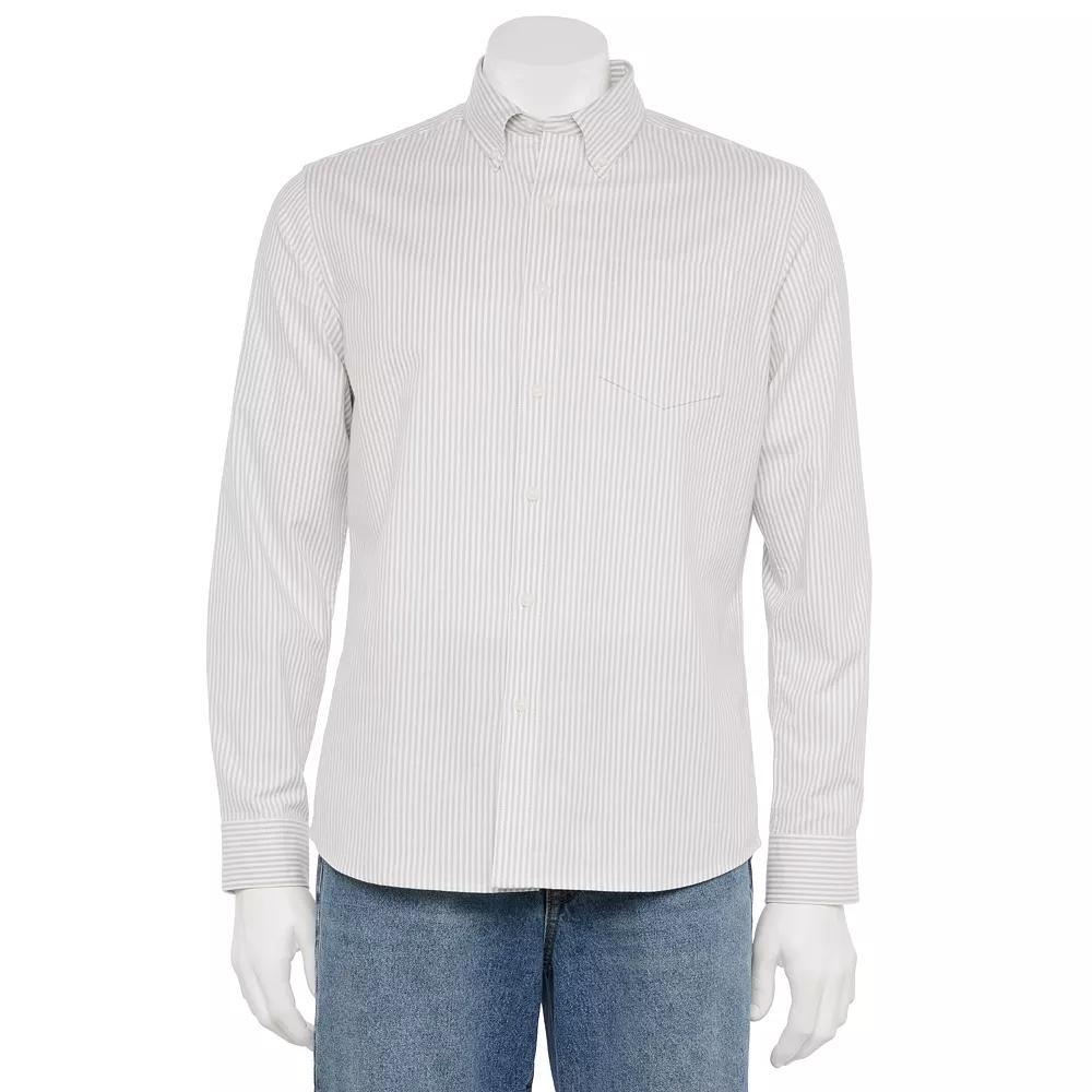 Men's Sonoma Goods For Life® Long Sleeve Perfect Length Button-Down Shirt, Size: Large, Grey And White Stripes Product Image
