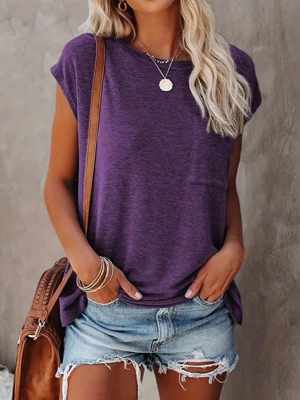 Loose Short Sleeves Solid Color Round-Neck T-Shirts Tops Product Image