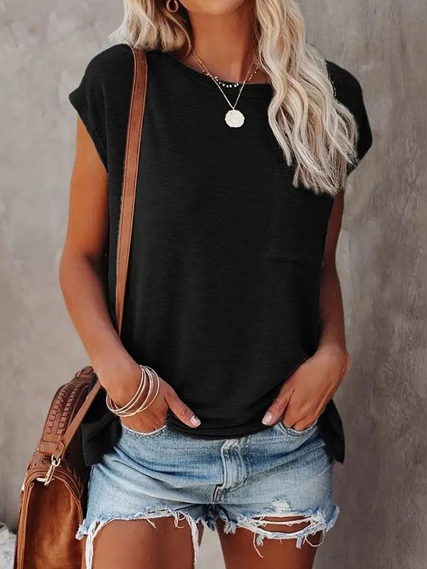 Loose Short Sleeves Solid Color Round-Neck T-Shirts Tops Product Image