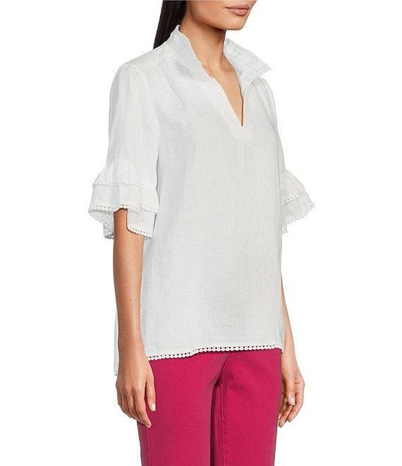 John Mark Embroidery Wire Neck Elbow Length Sleeve Hi-Low Hem Tunic Product Image