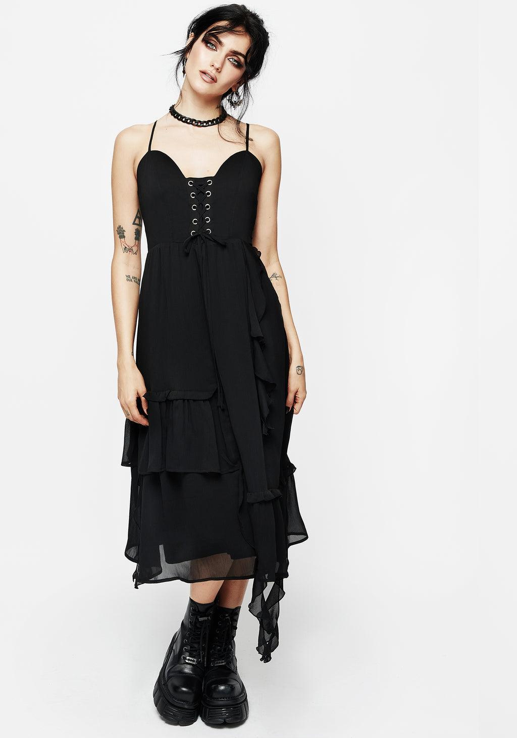 Corsair Lace Front Asymmetric Midi Dress Product Image