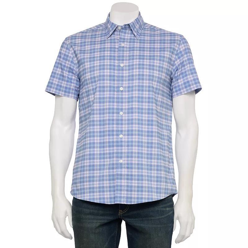 Men's Sonoma Goods For Life® Adaptive Short Sleeve Performance Button-Down Shirt, Size: Large, Paper Plaid Blue Product Image
