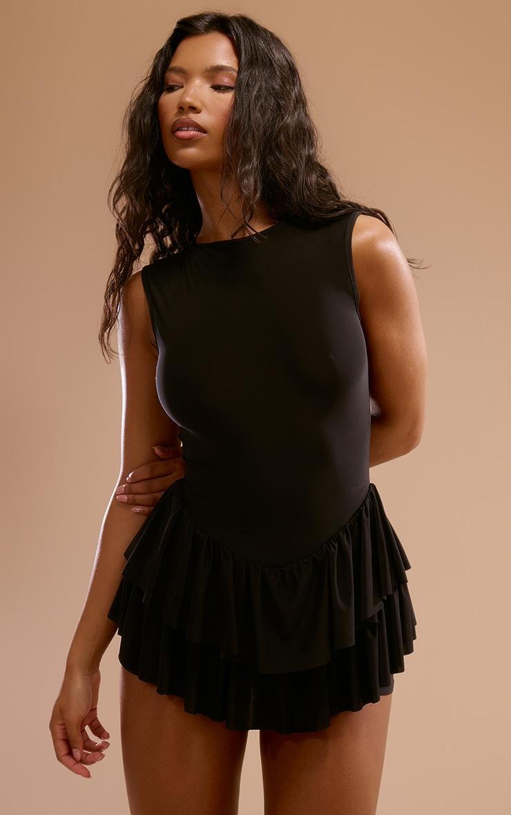 Black Slinky Rara Skort Romper Product Image