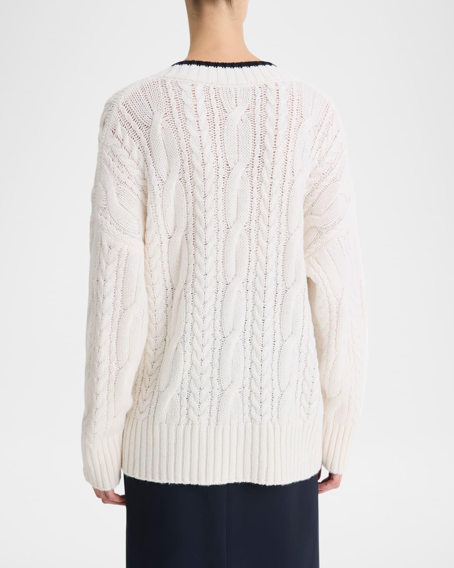 Oversized Cable-Knit Deep V Sweater Product Image
