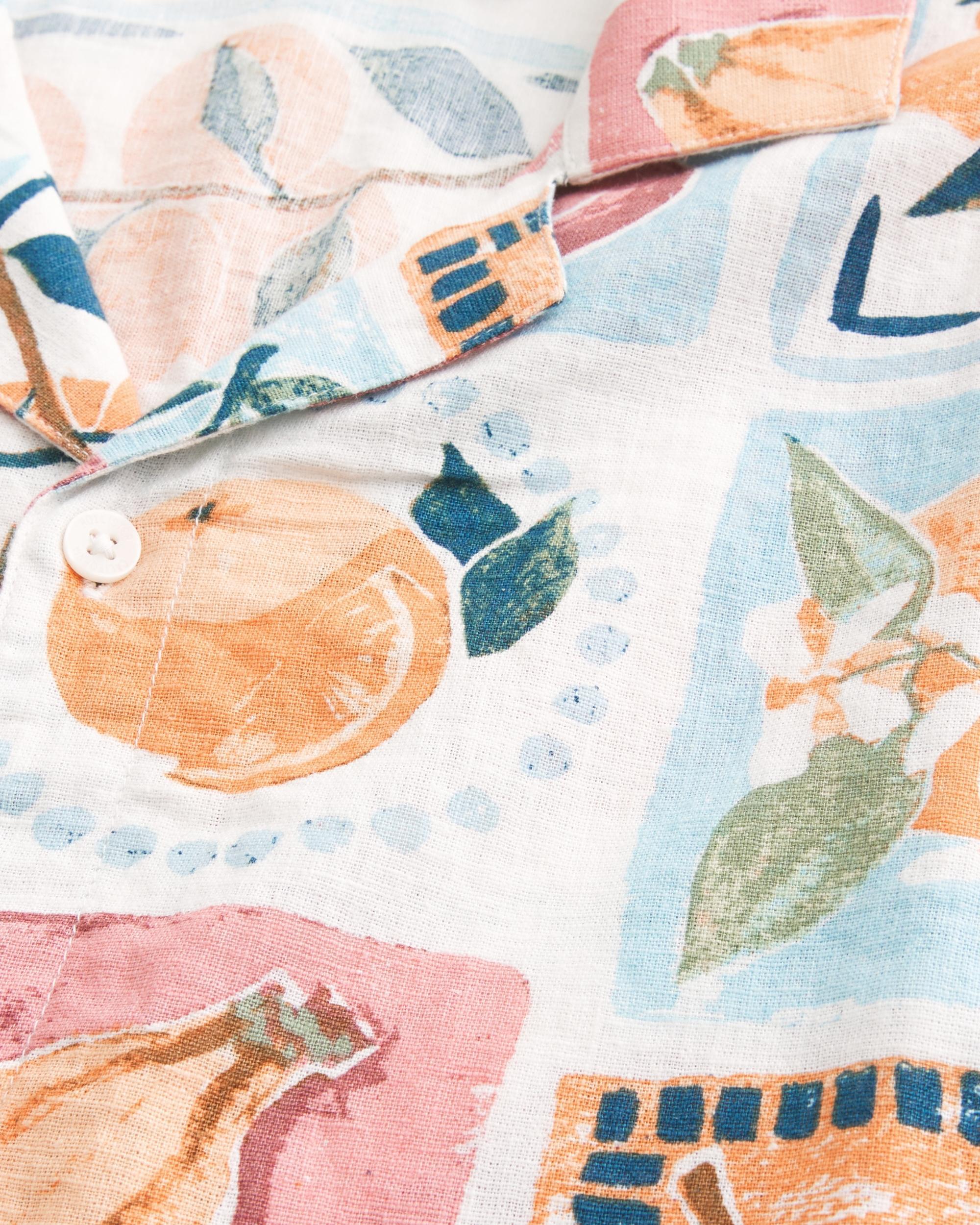 Boxy Short-Sleeve Linen-Blend Shirt Product Image