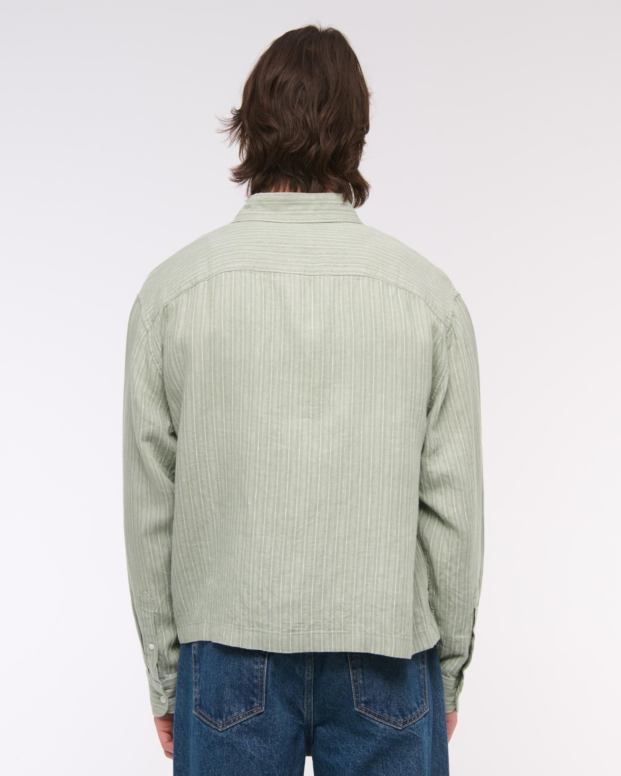 Cropped Linen Button-Up Shirt Product Image