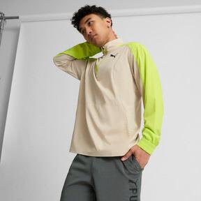 PUMA FIT Woven Men's Quarter Zip Sweater in Putty/Lime Pow Product Image