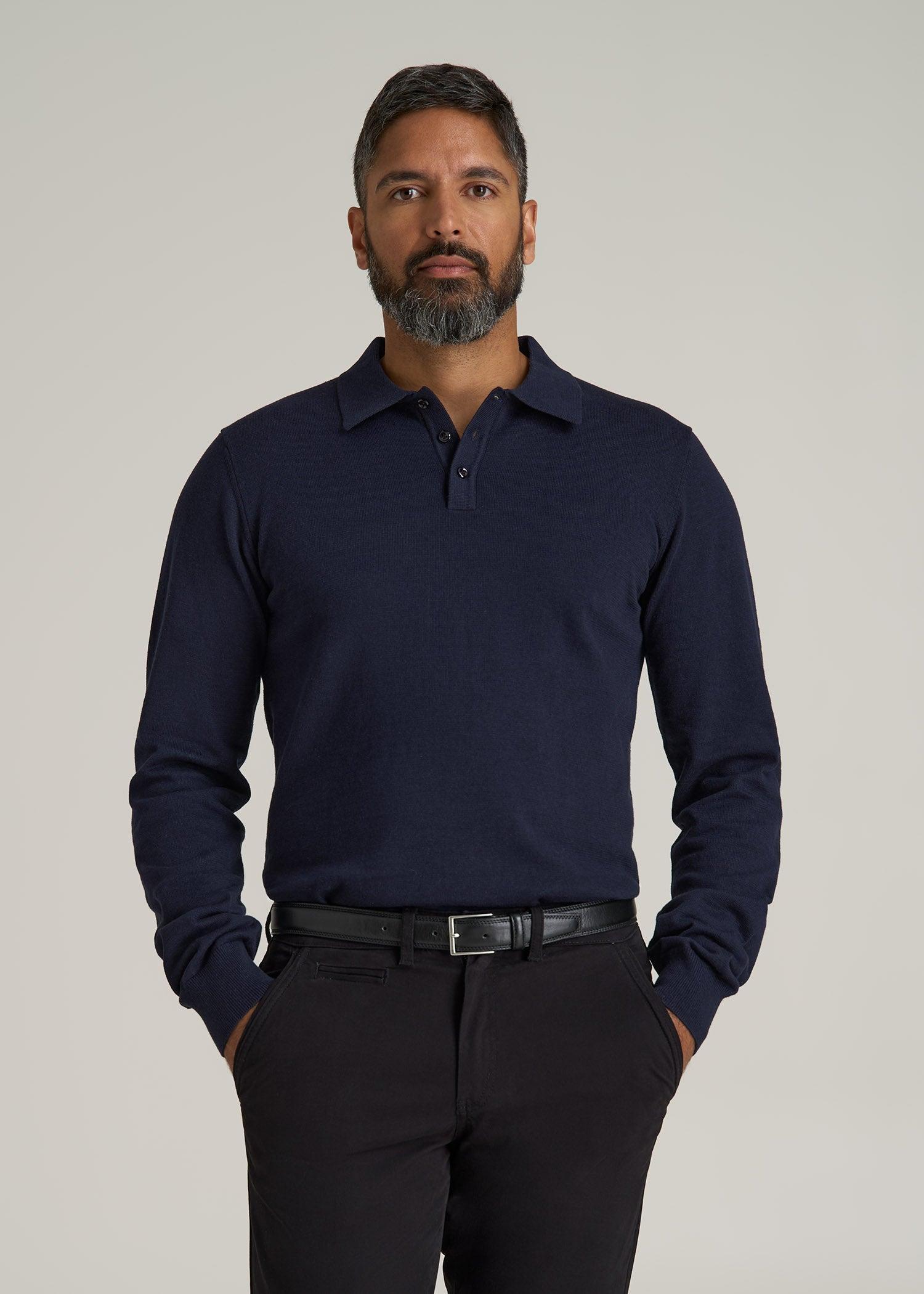 Polo Sweater for Tall Men in Evening Blue Male Product Image