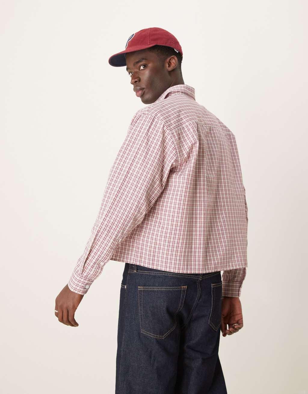 ASOS DESIGN oversized boxy shirt in red check Product Image