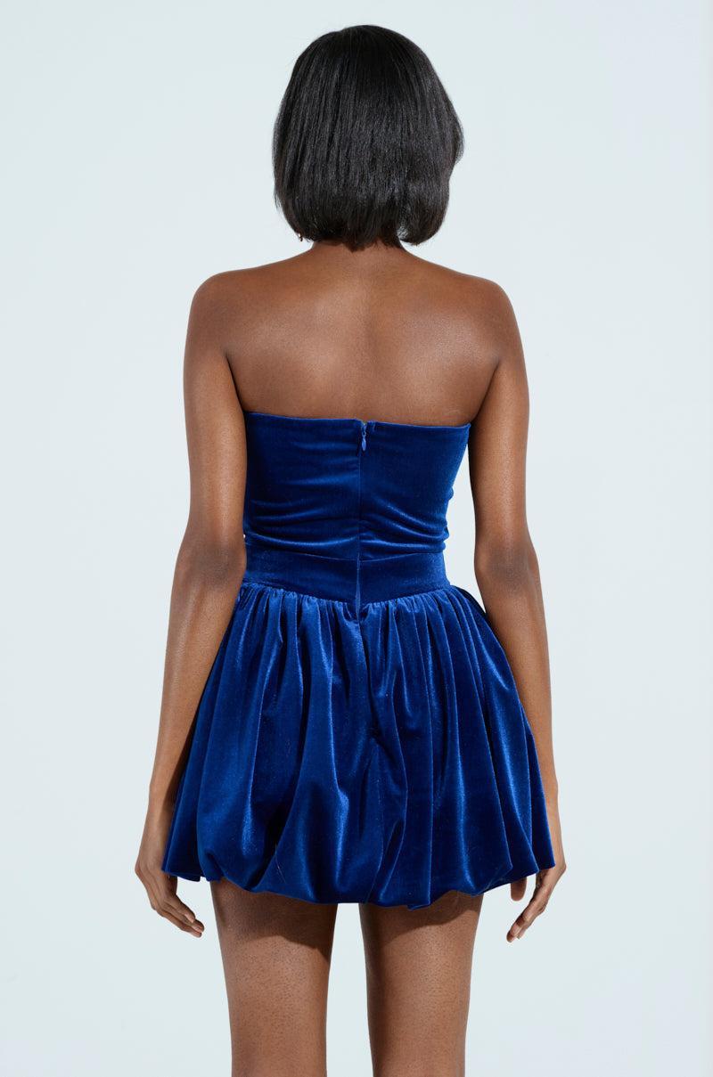 FEEL SOMETHING VELVET MINI DRESS IN BLUE Product Image