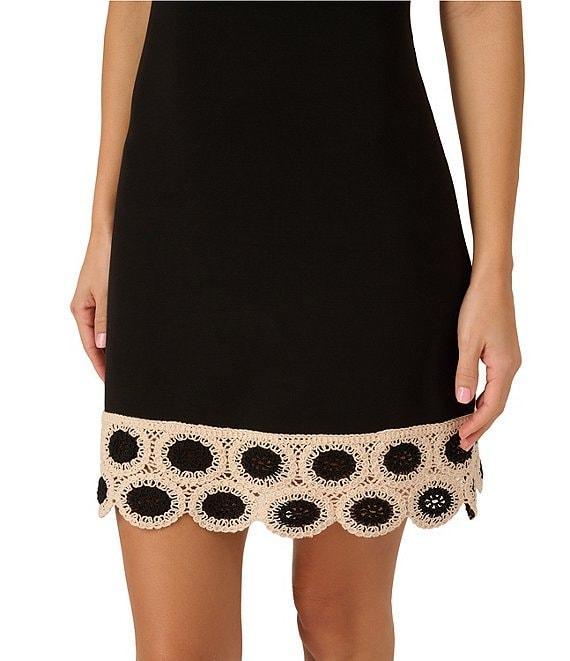 Adrianna by Adrianna Papell Knit Scoop Neck Sleeveless Crochet Hem Sheath Mini Dress Product Image