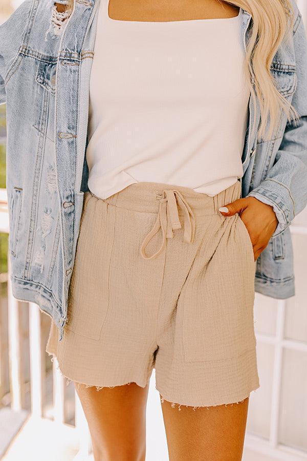Walking In Paradise High Waist Shorts In Light Beige Product Image