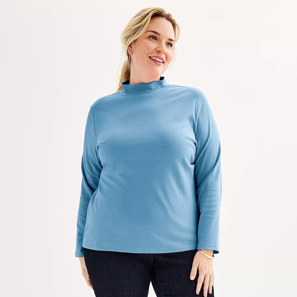 Plus Size Croft & Barrow® Essential Long-Sleeve Mockneck Top, Women's, Size: 5XL, Frontier Blue Product Image