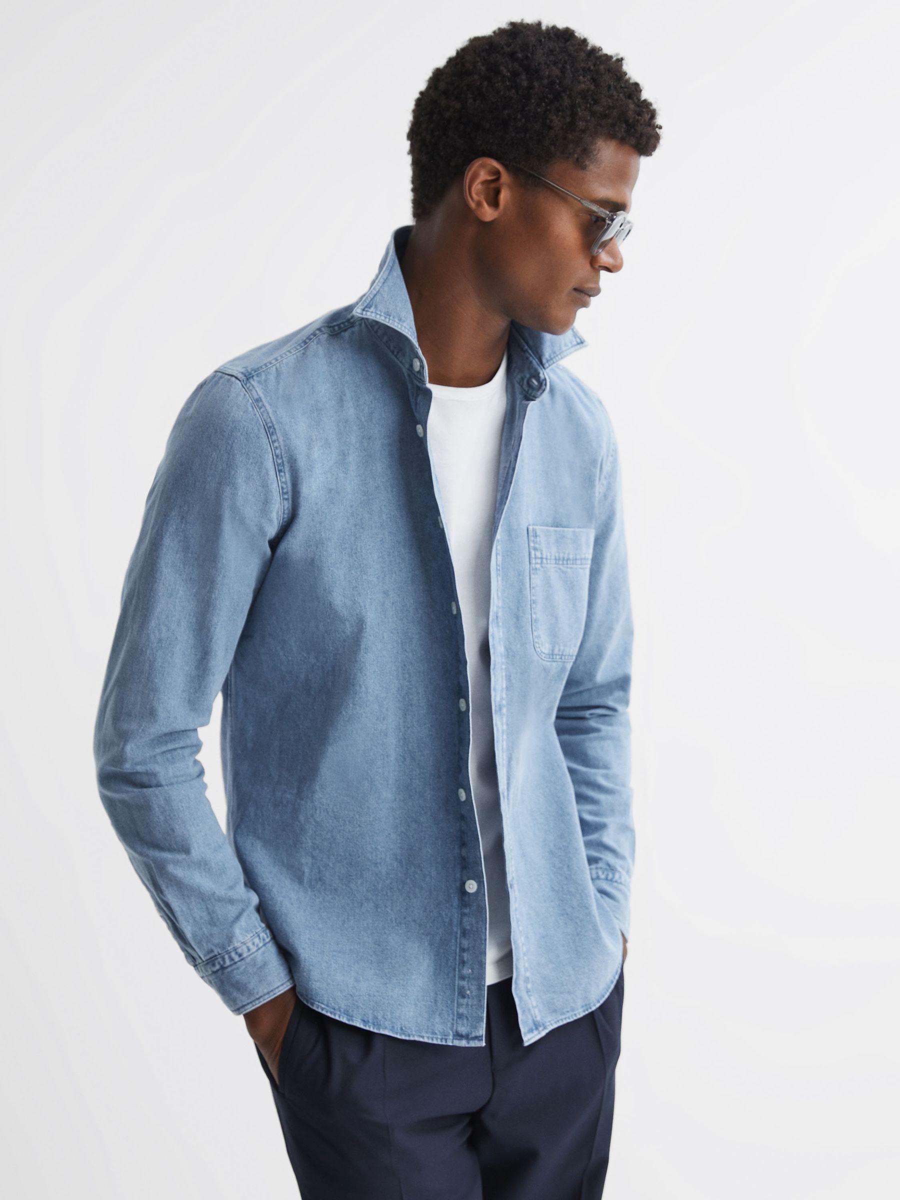 Long Sleeve Denim Overshirt in Denim Blue Product Image