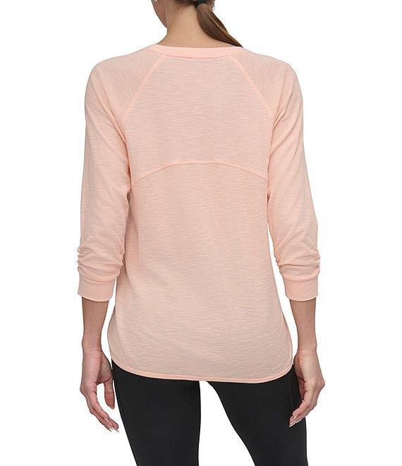 DKNY Sport by Donna Karan Mini Slub Waffle Knit Crew Neck 3/4 Ruched Sleeve Tee Product Image