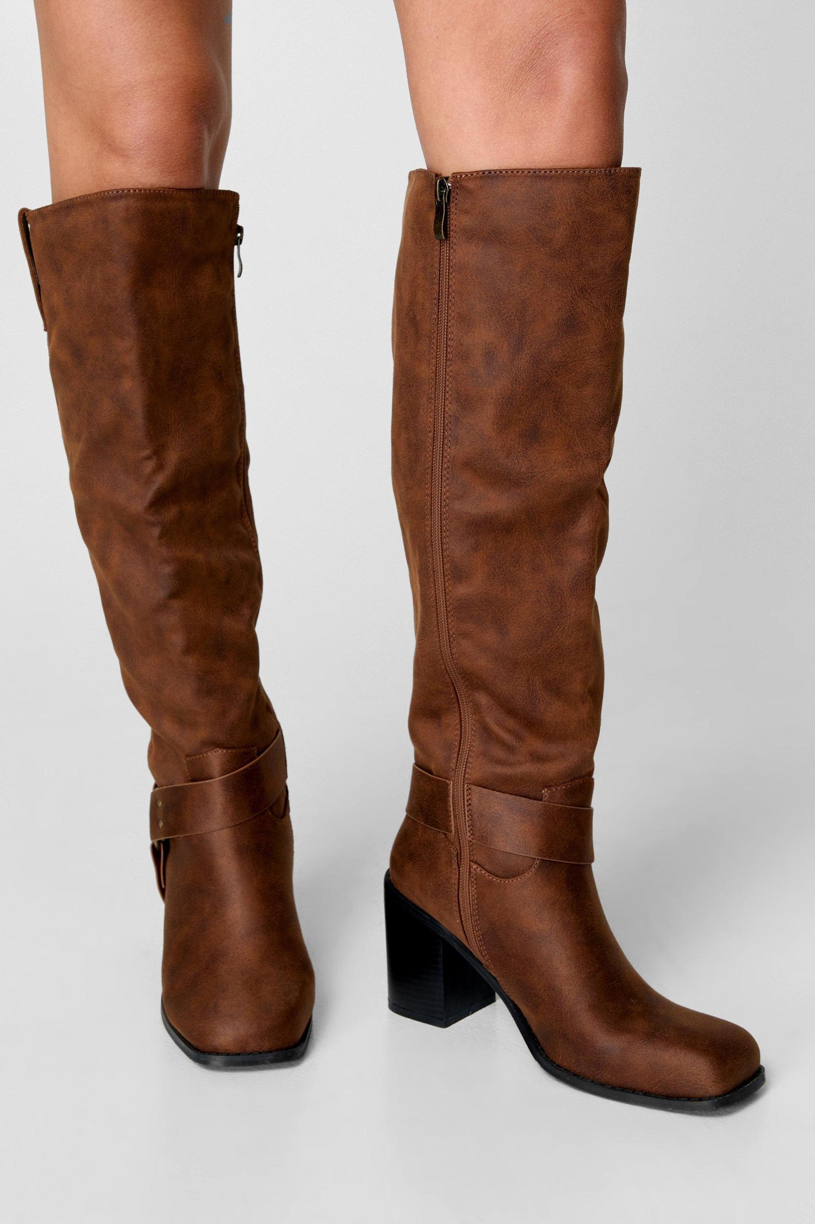 Faux Leather Heeled Biker Boot Product Image