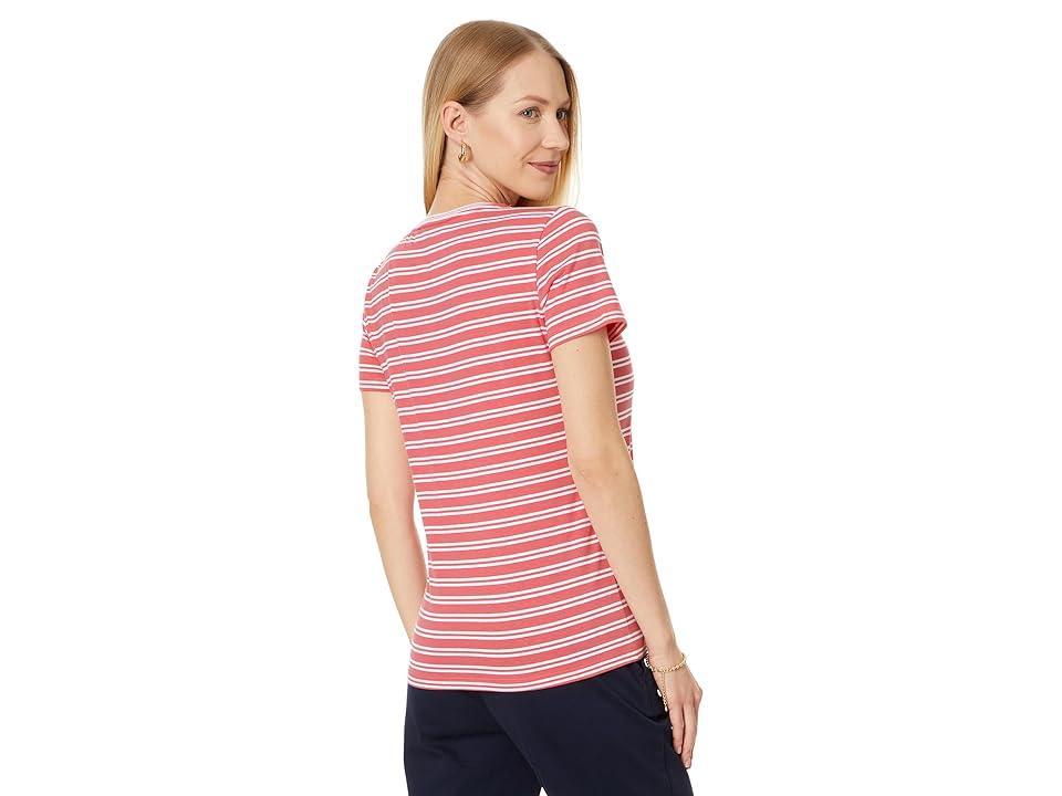 Tommy Hilfiger Double Stripe Vneck Tee (Sherbet Combo) Women's Clothing Product Image