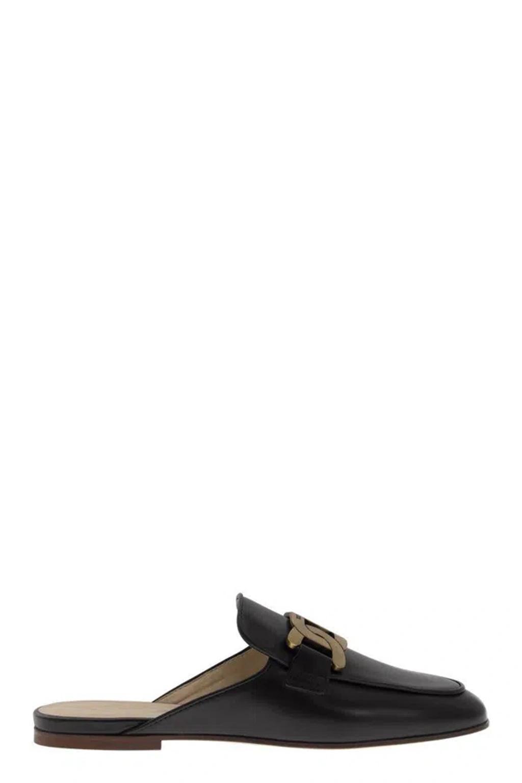 TOD'S Sabot Plaque Detail Mules In Black Product Image