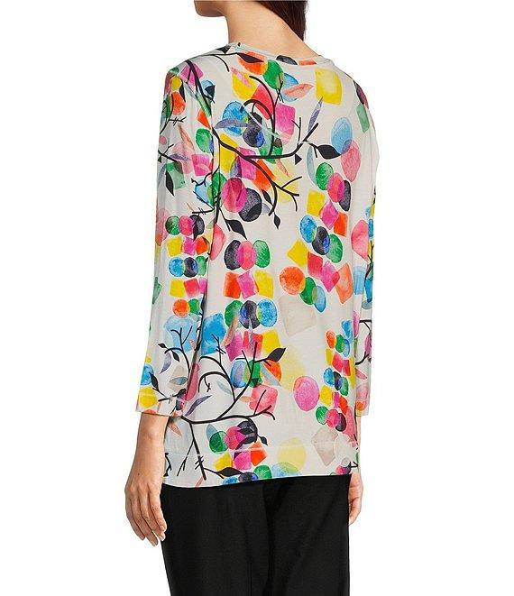 Ali Miles Petite Size Abstract Print Knit Round Neck 3/4 Sleeve Tunic Product Image