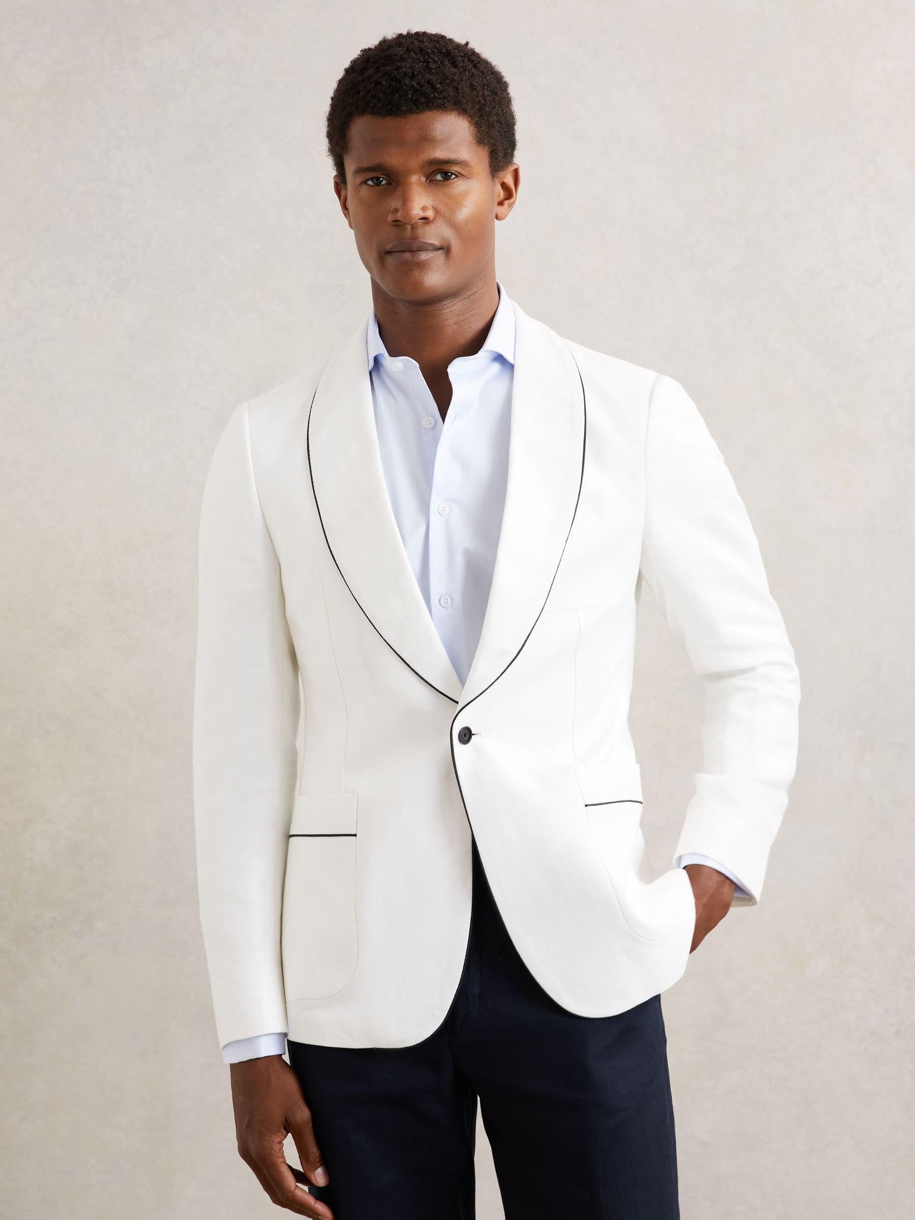 Single-Breasted Blazer with Linen in Ivory White Product Image