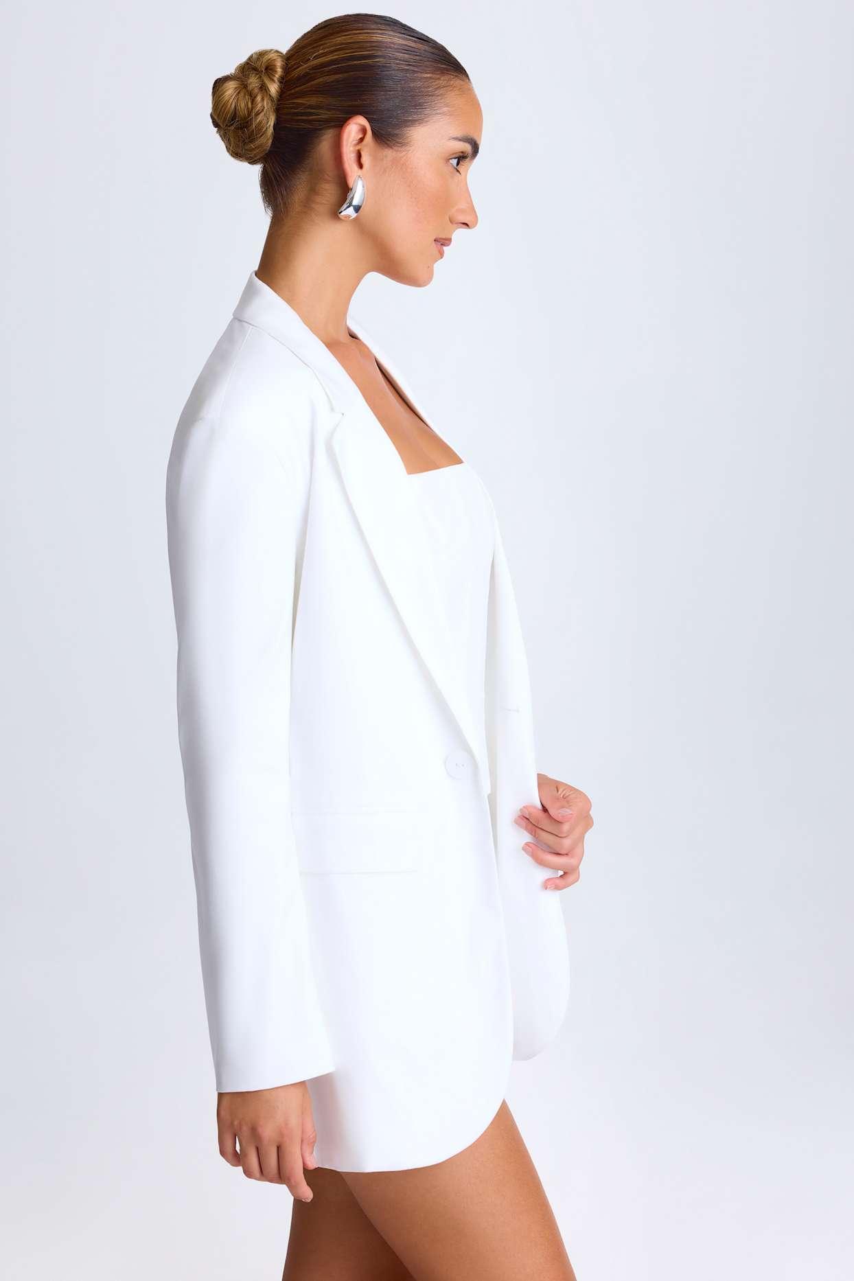 Oversized Single-Breasted Blazer in White Product Image