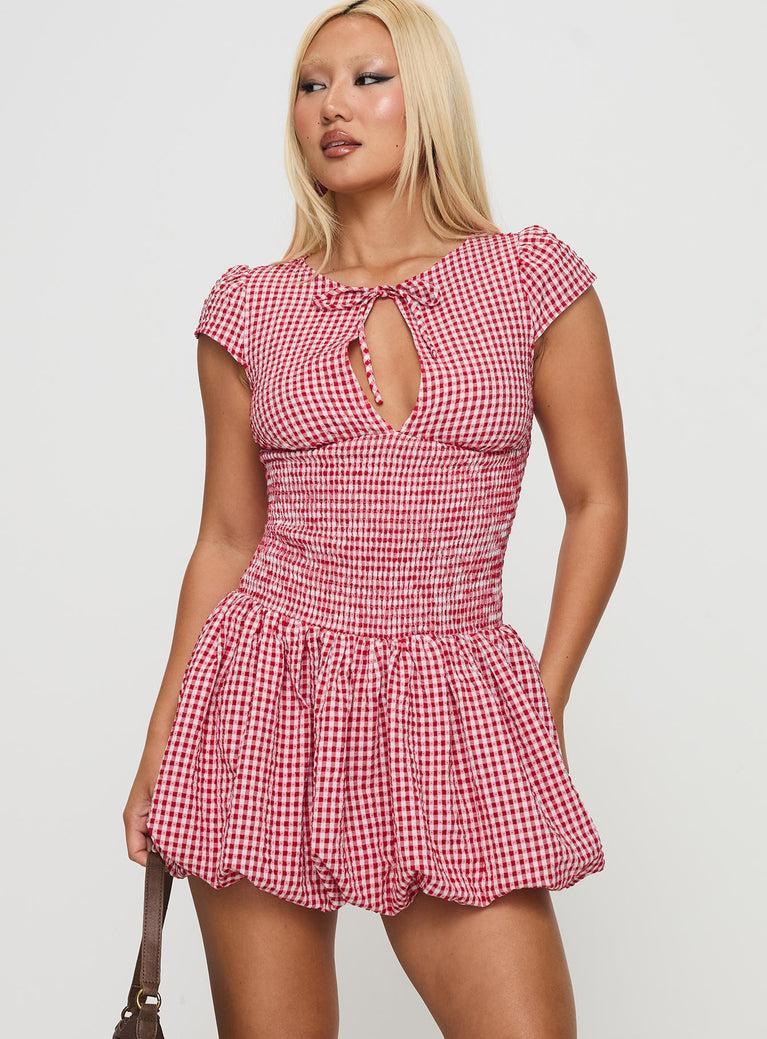 Ladybug Gingham Mini Dress Red Product Image