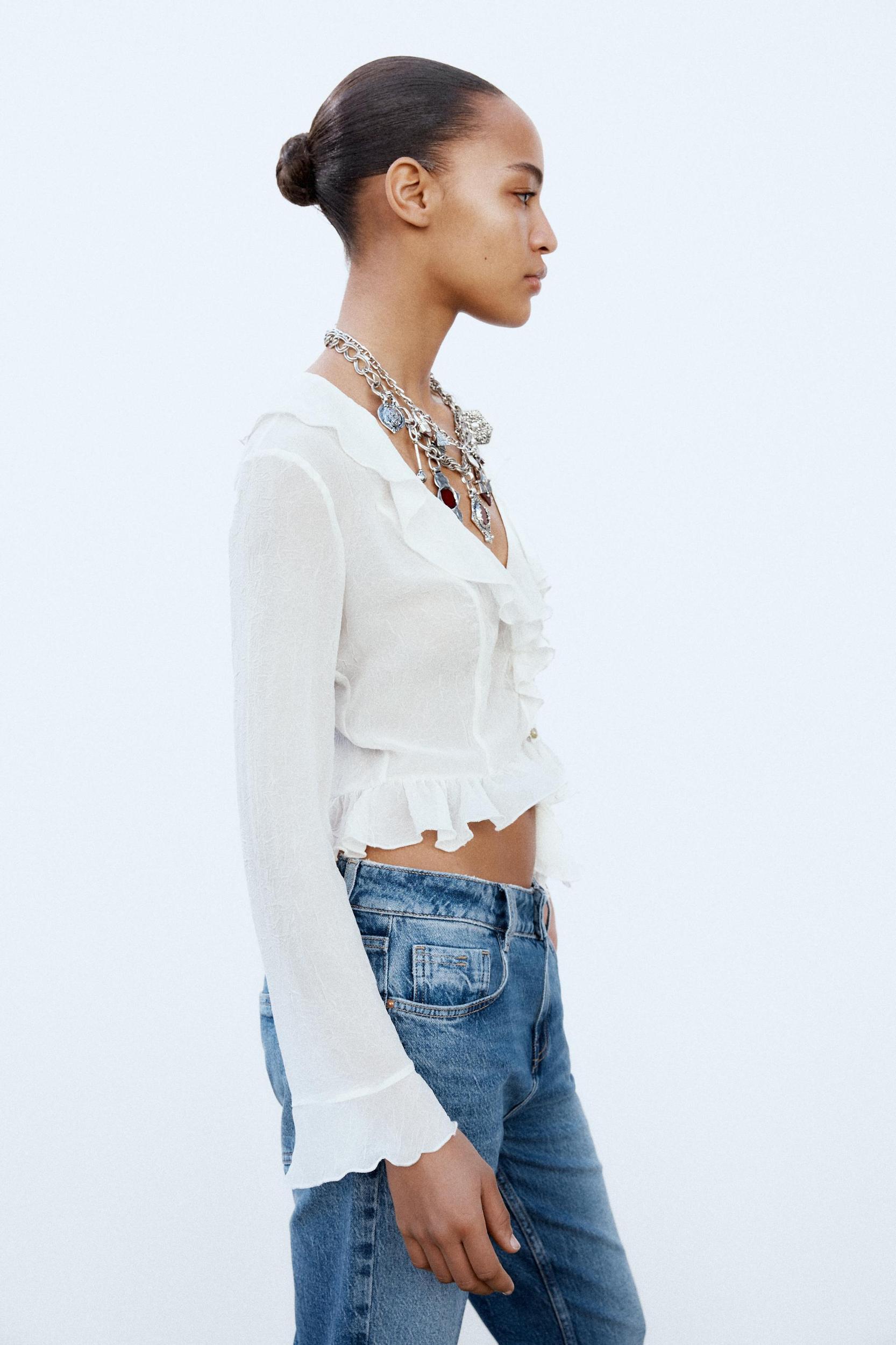 SEMI-SHEER BLOUSE WITH RUFFLES Product Image