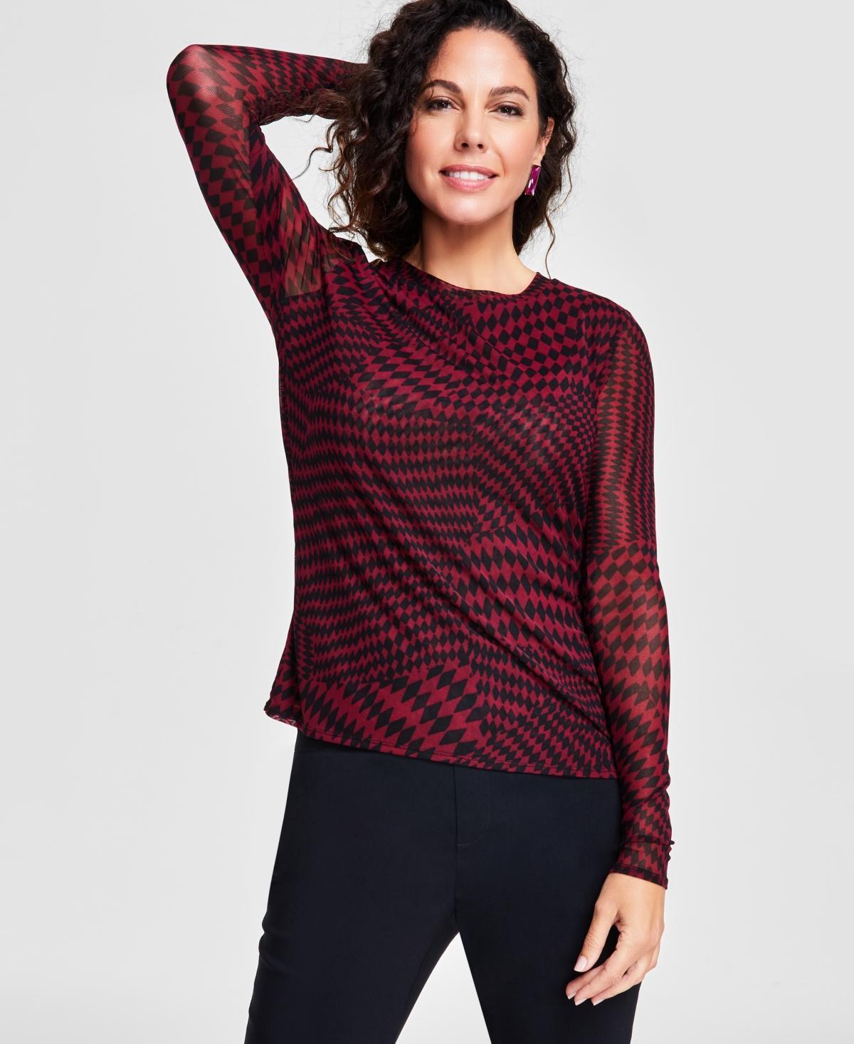 I.n.c. International Concepts Womens Printed Mesh Top, Created for Macys Product Image