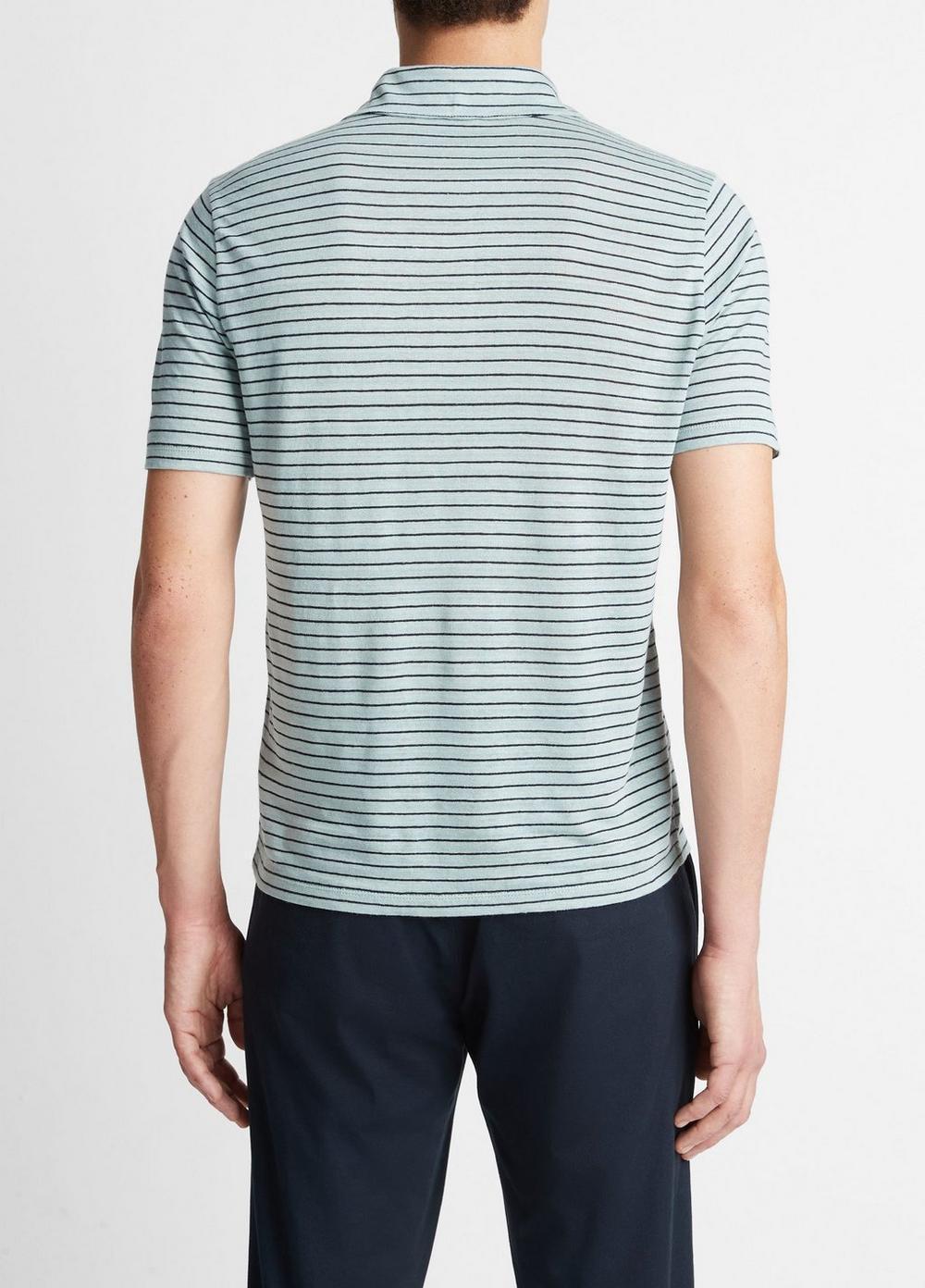 Striped Linen Short-Sleeve Polo Shirt Product Image