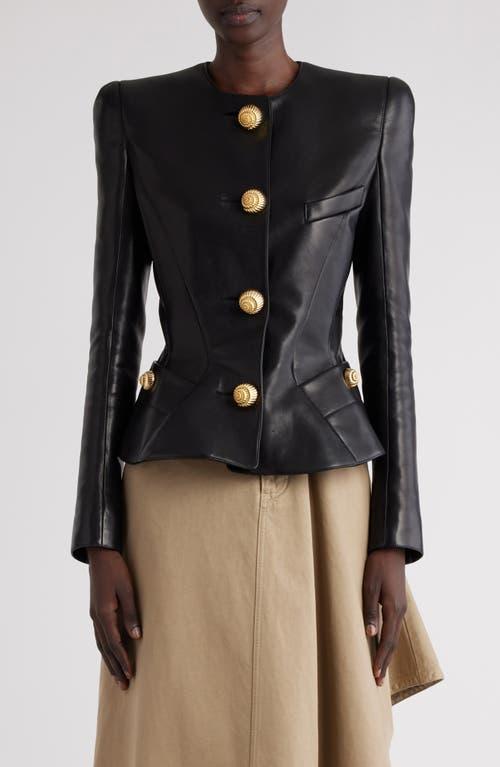 BALMAIN Leather Peplum Jacket In Black Product Image