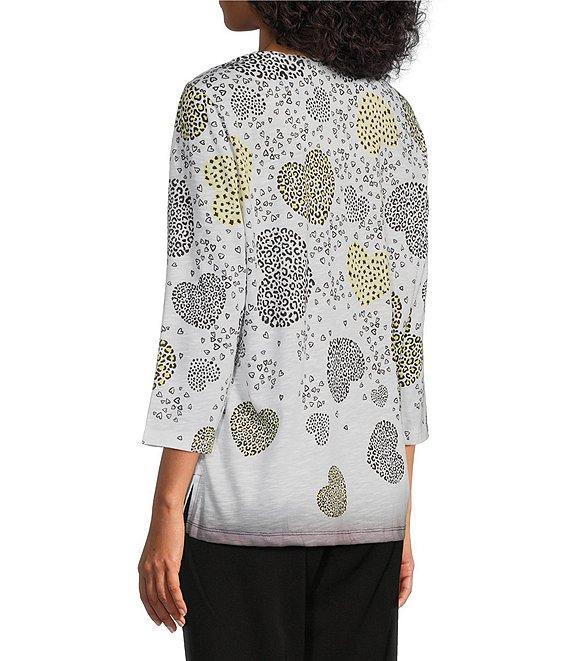 Allison Daley Embellished Cascading Hearts Print 3/4 Sleeve Crew Neckline Knit Top Product Image