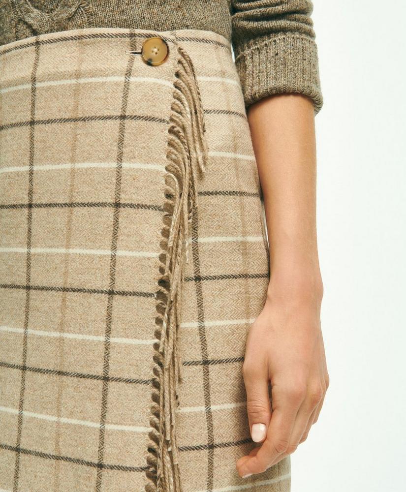 Wool Blend Windowpane Fringed Wrap Skirt Product Image