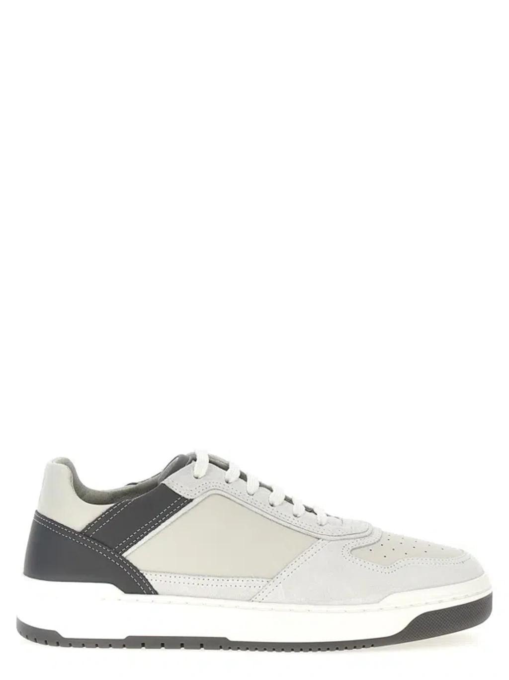 BRUNELLO CUCINELLI Suede And Leather Sneakers In Gray Product Image