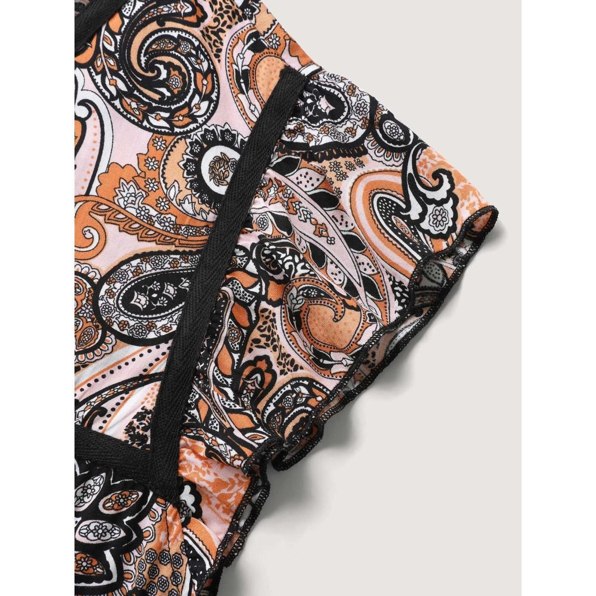 Plus Size Rayon Paisley Print Neck Tie Midi Dress Multicolor Women Boho Square Neck Cap Sleeve Curvy BloomChic 12/L Product Image