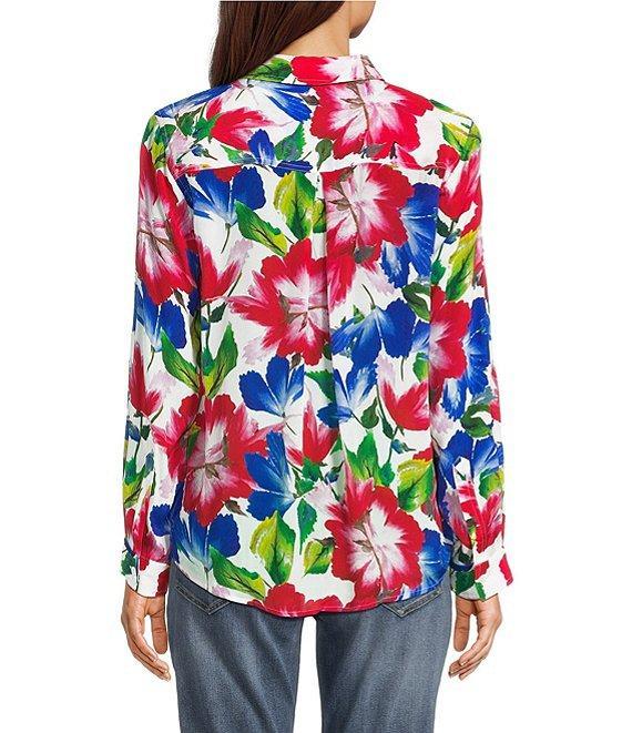 APNY Woven Floral Print Point Collar Long Roll Tab Sleeve Shirt Product Image