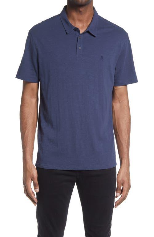 John Varvatos Men's Victor Solid Slub Cotton Polo in Oiled Blue at Nordstrom, Size X-Large Product Image