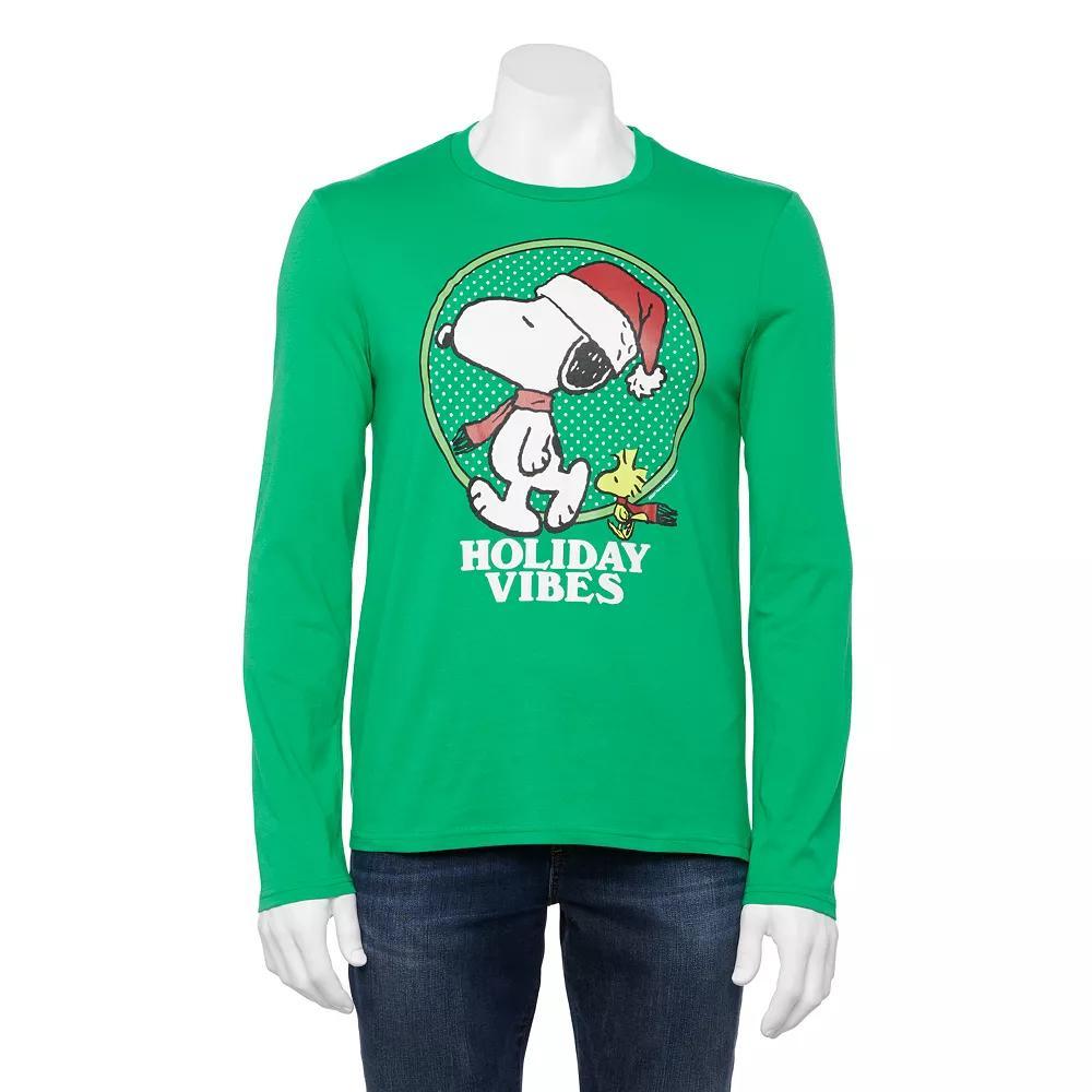 Men's Family Fun™ Peanuts Snoopy "Holiday Vibes" Graphic Tee, Size: Large, Kelly Green Product Image