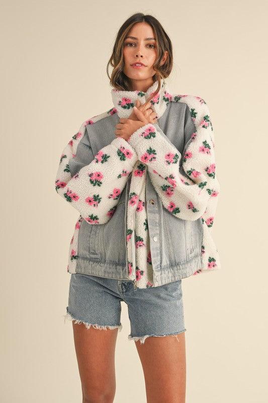 Carly Floral Shearling & Denim Jacket Product Image